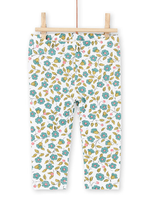 Leggings ecrù e verde con stampa a fiori neonata MYIKALEG / 21WI09I1CAL001