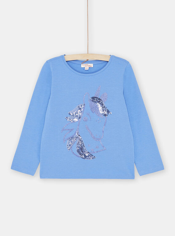 T-shirt in paillettes blu bambina SAJOYTEE7 / 23W901F6TML216