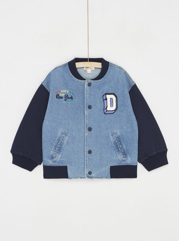 Giacca bimateriale blu in denim e tessuto felpato SOLINGIL / 23W902H1GILP274