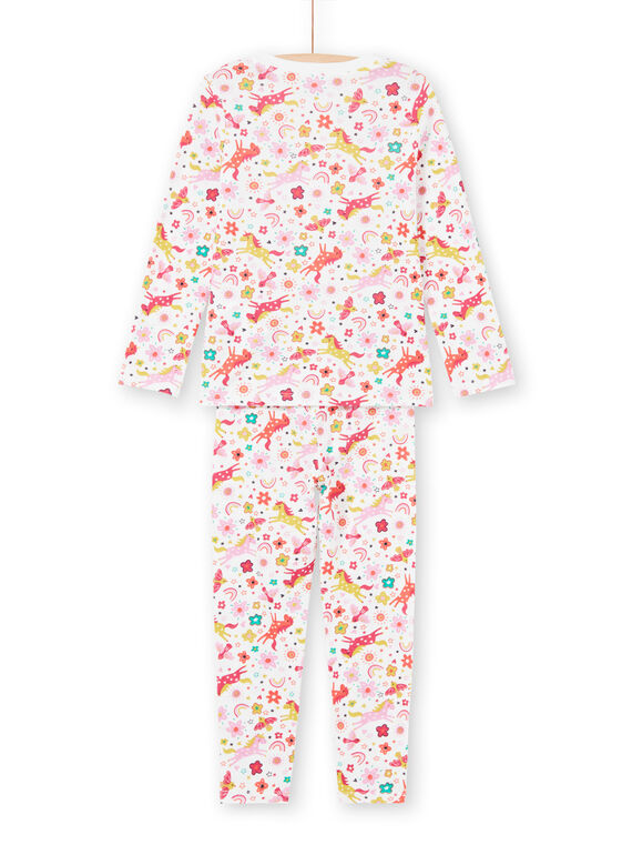 Set pigiama t-shirt e pantaloni rosa ed ecrù stampa unicorni e fantasia bambina MEFAPYJUNI / 21WH1186PYJ001