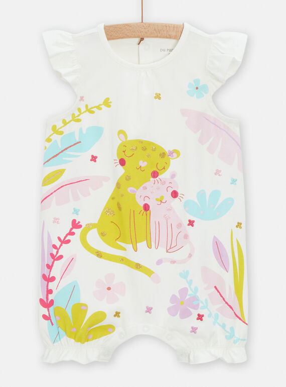 Tutina ecrù con motivi leopardi e fiori neonata TEFIGREJUN / 24SH1354GRE001