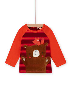 T-shirt corallo, rosso e marrone con motivo orsetto neonato MUFUNTEE2 / 21WG10M1TML504