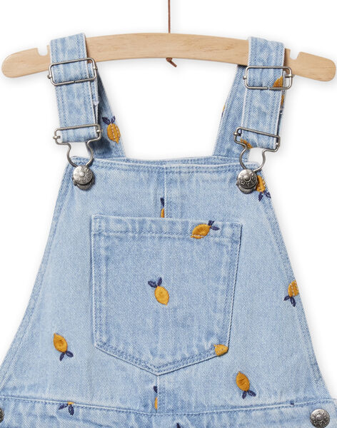 Salopette corta denim chiaro motivi limoni bambina NAHOSAC / 22S901T1SACP272