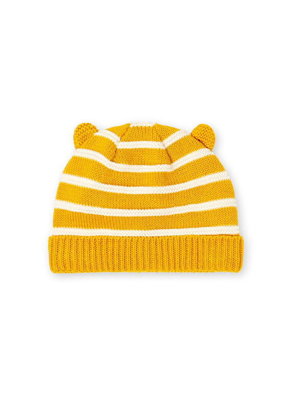 Berretto giallo e bianco a righe in maglia sottile neonato LYUNOBON / 21SI10L1BON106