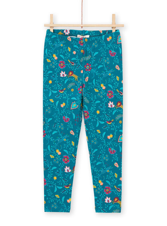 Leggings petrolio con stampa a fiori bambina MYATULEG1 / 21WI01K1CAL714