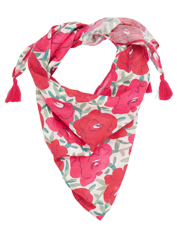 Foulard a triangolo bambina con motivo grandi fiori + pompon alle estremità JYAWEFOUL / 20SI0191FOU001