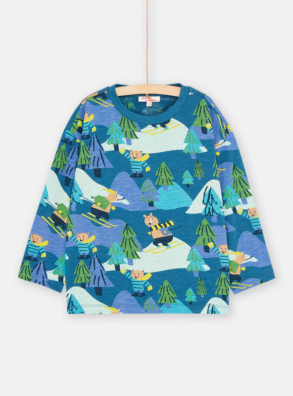 T-shirt blu di Francia con stampa montagna e orso bambino SODUTEE2 / 23W902P3TMLC226