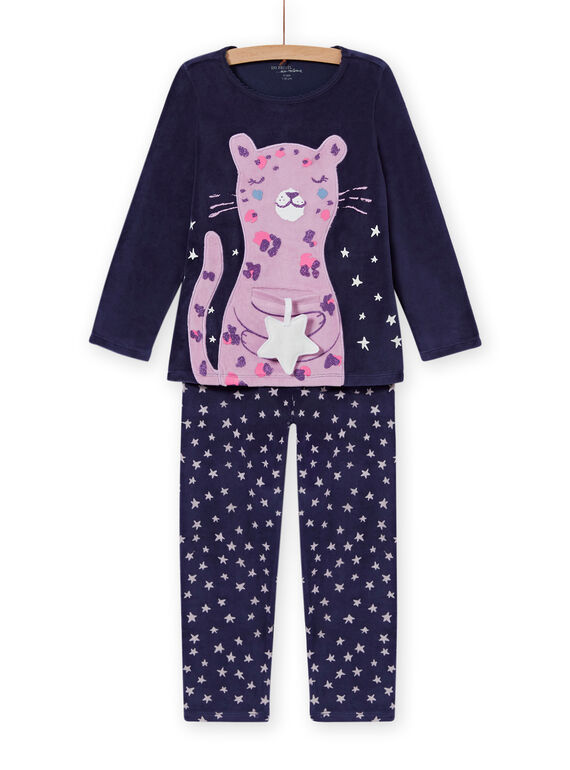 Set pigiama fosforescente motivo leopardo fantasia in velluto bambina MEFAPYJSTA / 21WH1192PYJC202