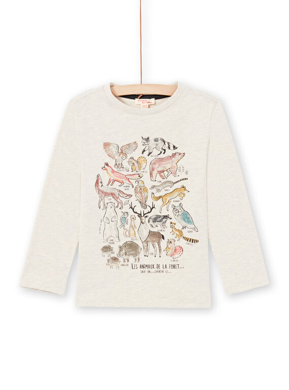 T-shirt maniche lunghe beige melange con motivi animali della foresta bambino MOSAUTEE3 / 21W902P2TMLA013
