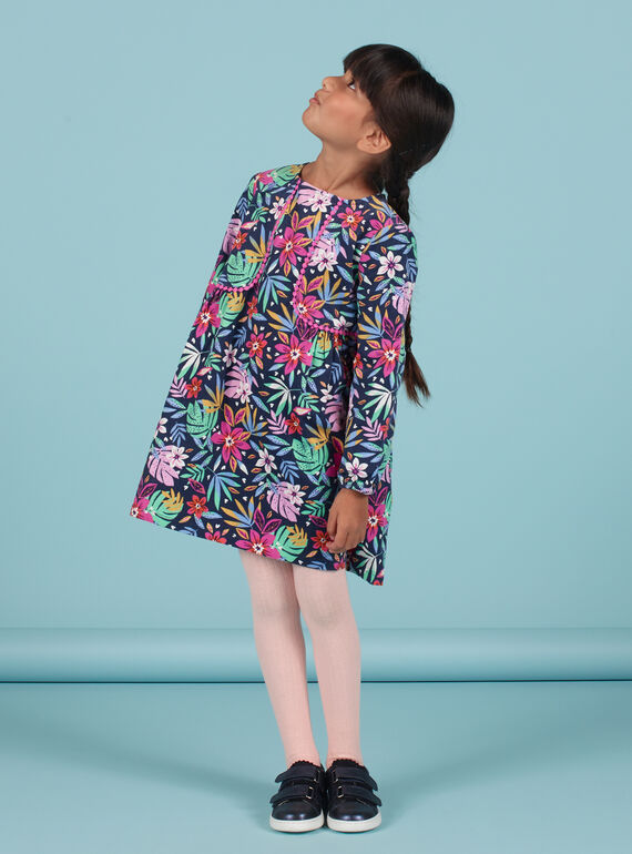 Abito blu stampa a fiori colorati in velluto bambina MAPLAROB2 / 21W901O1ROBC202