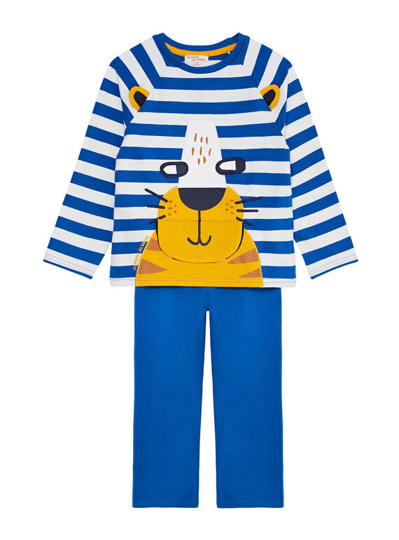 Pigiama felpato blu ed ecrù bambino JEGOPYJLION / 20SH1227PYJC238