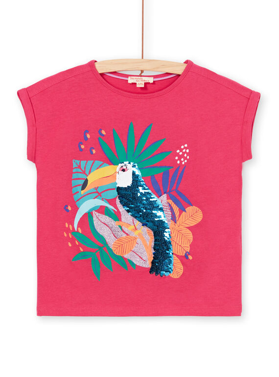 T-shirt rosa e blu con motivo tucano con paillettes LANAUTI1 / 21S901P2TMCF507