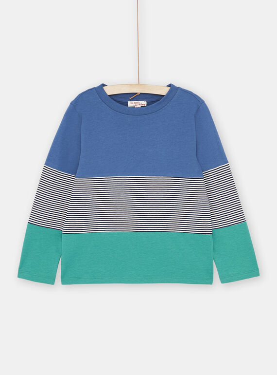 T-shirt blu e verde bambino SOJOTIDEC1 / 23W902F6TMLC226