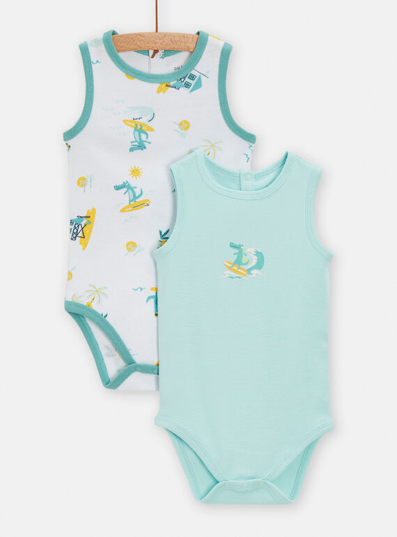 Set 2 body fantasia bianchi e blu neonato TEGABODCRO / 24SH1472BOD000