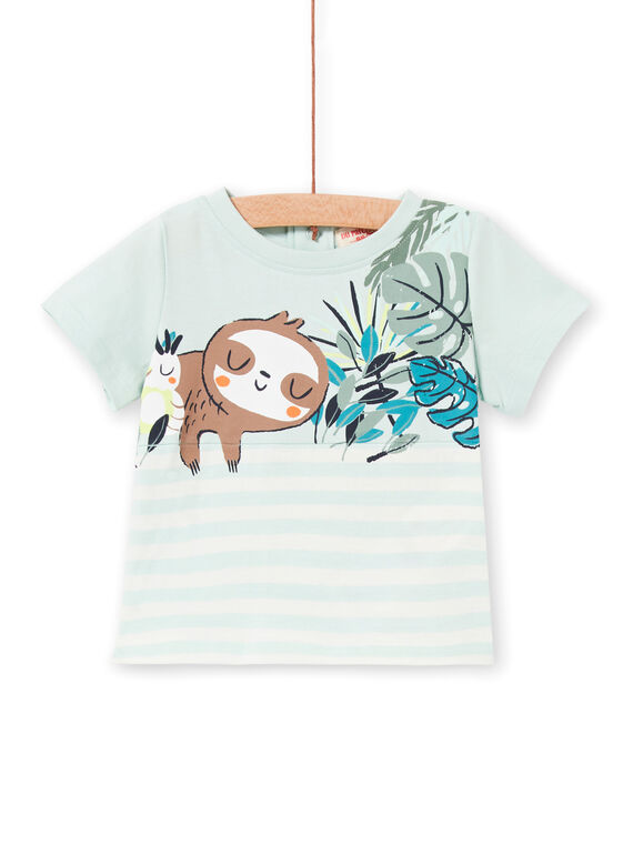 T-shirt verde acqua e bianca a righe neonato LUVERTI3 / 21SG10Q3TMCG632