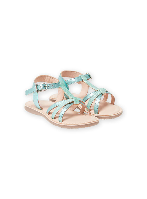 Sandali in pelle verdi iridescenti con cinturini e glitter bambina LFSANDLOU / 21KK355CD0E600