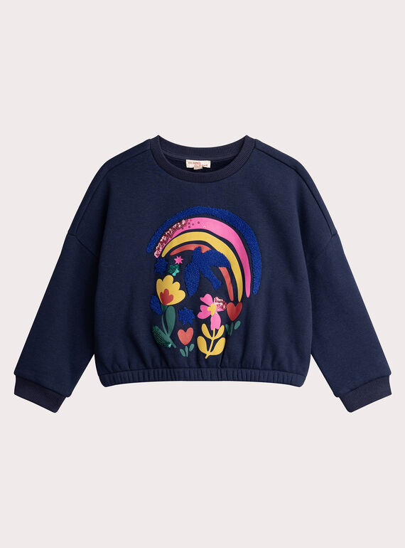 Felpa marina foderata calda e paillettes per ragazza  VAROSWEA / 24W901P1SWE070