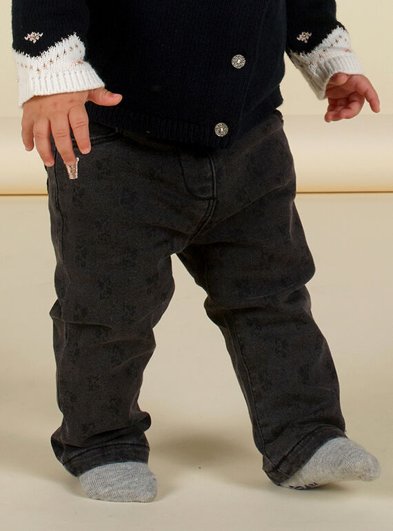 Pantaloni neri scoloriti stampa a fiori tono su tono neonata MIHIPAN1 / 21WG09U2PANJ905