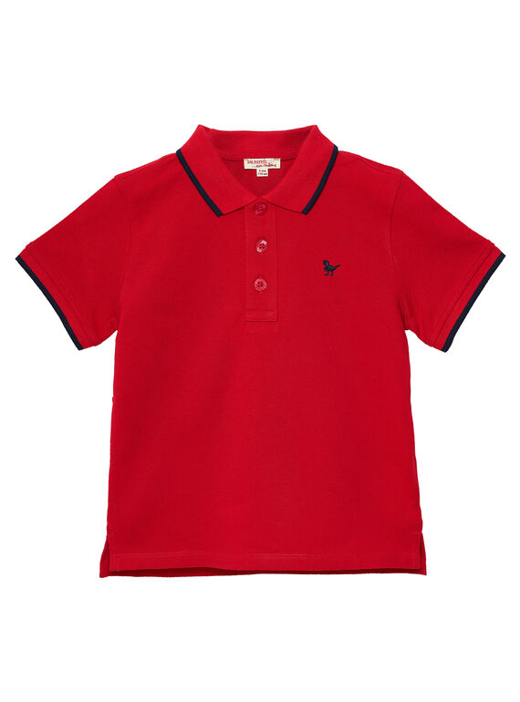 Polo bambino piqué rossa con collo a righe JOJOPOL3 / 20S90251D2DF505
