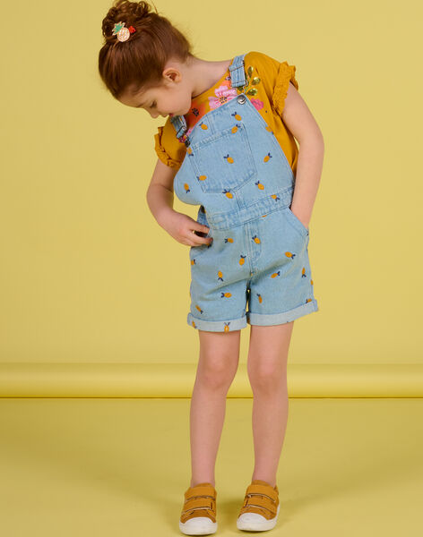 Salopette corta denim chiaro motivi limoni bambina NAHOSAC / 22S901T1SACP272