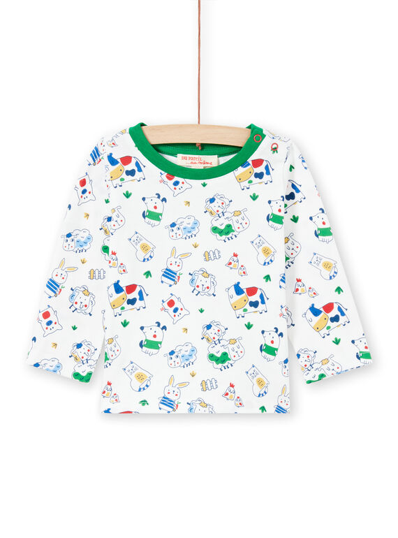T-shirt bianca e verde con stampa animali neonato MUMIXTEE1 / 21WG10J1TML001