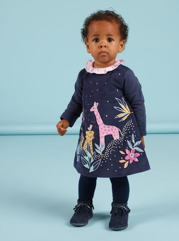Abito navy in velluto con motivi savana ricamati neonata MIPLAROB1 / 21WG09O3ROBC202