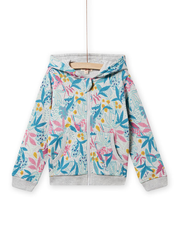 Giacca sportiva grigio melange, blu e rosa con stampa foglie bambina NAJOHOJOG2 / 22S90161JGH943