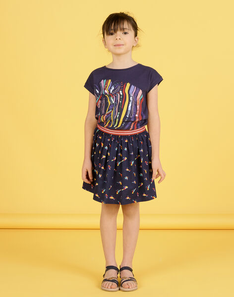 Gonna double face navy con stampa a fiori e uccello bambina NALUJUP1 / 22S901P1JUP070