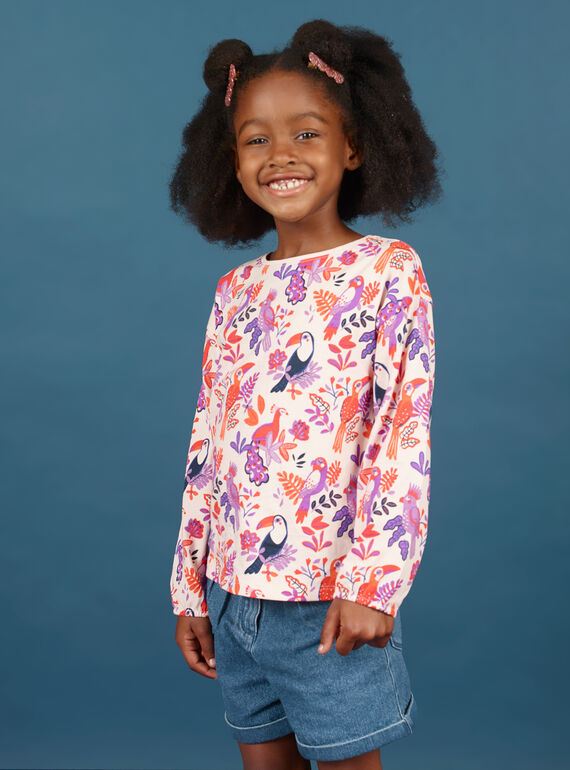 T-shirt maniche lunghe motivi uccelli colorati bambina MAPATEE / 21W901H1TMLD319