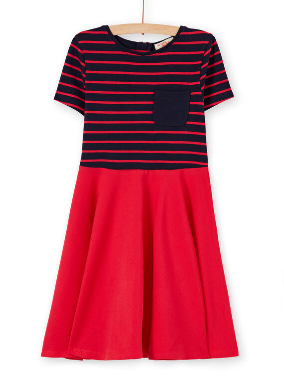 Abito a campana maniche corte in punto Milano rosso e navy LAJOROB1 / 21S90131D2FC205