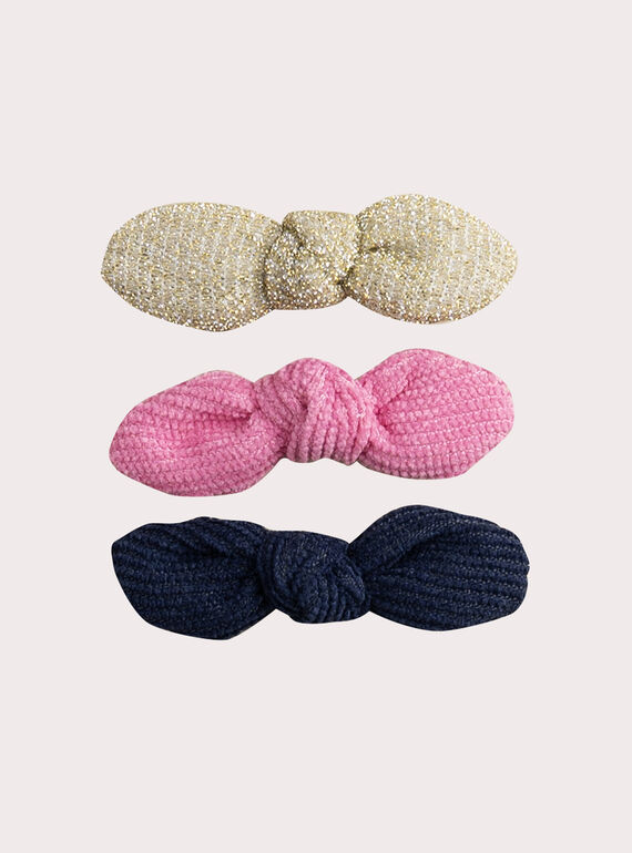 Lotto di 3 barrette con fiocco con paillettes per ragazza VYAJOCLIC1 / 24WI01L2BRTK008