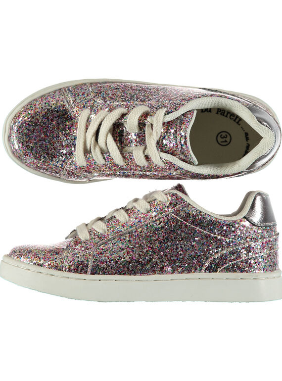 Sneakers in vernice con glitter multicolore bambina GFBASGLIT / 19WK35I4D3F099