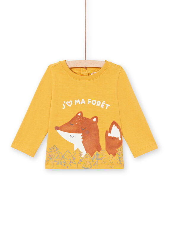 T-shirt maniche lunghe senape con motivo volpe e foresta neonato MUSAUTEE2 / 21WG10P2TMLB106