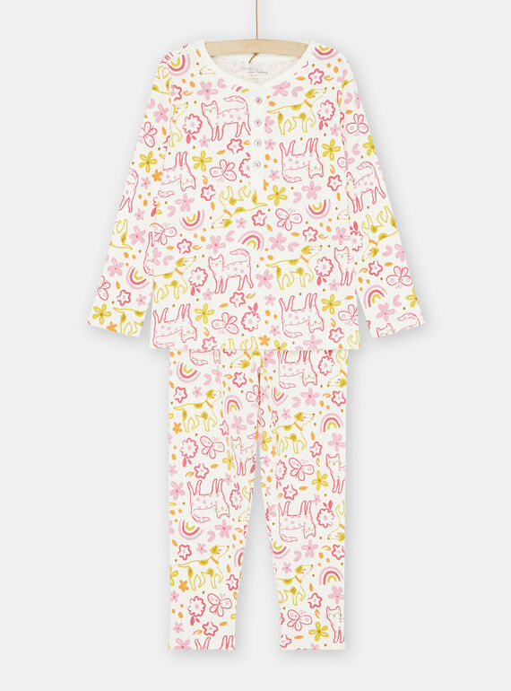 Pigiama ecrù, rosa e giallo con stampa fantasia bambina SEFAPYJBOW / 23WH1134PYJ001