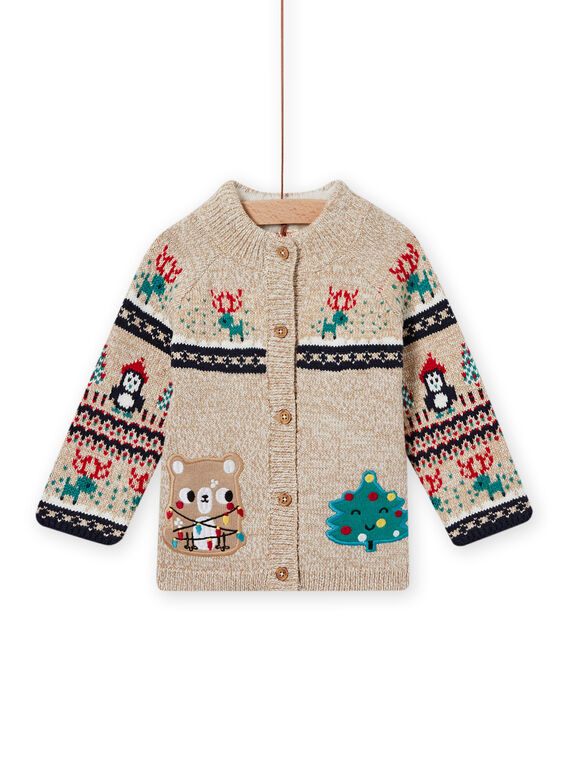 Cardigan beige con stampa jacquard neonato MUNOGIL / 21WG10Q1GILI817