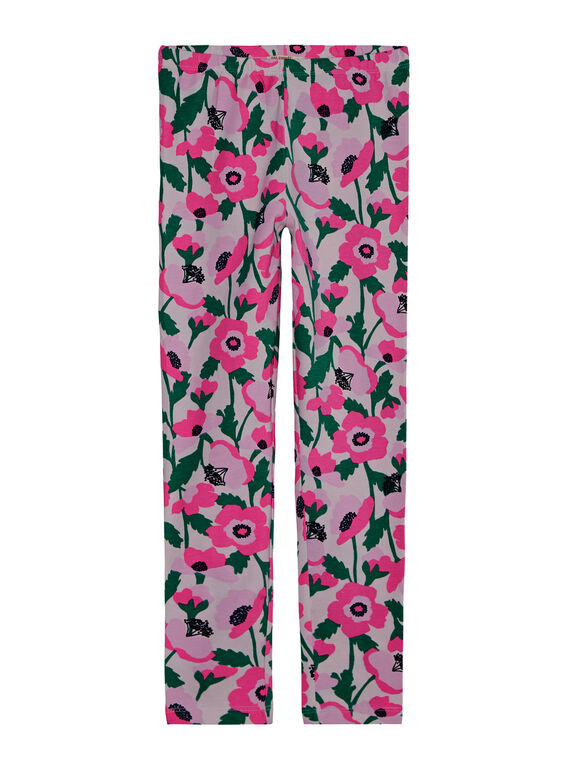 Leggings bambina con fiori rosa e dettagli fluo JYAPOELEG2 / 20SI01G1CAL301