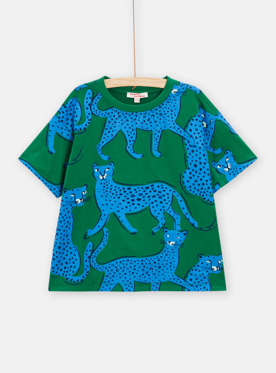T-shirt blu con stampa ghepardo bambino TOJOTIAOP1 / 24S902B4TMCG623