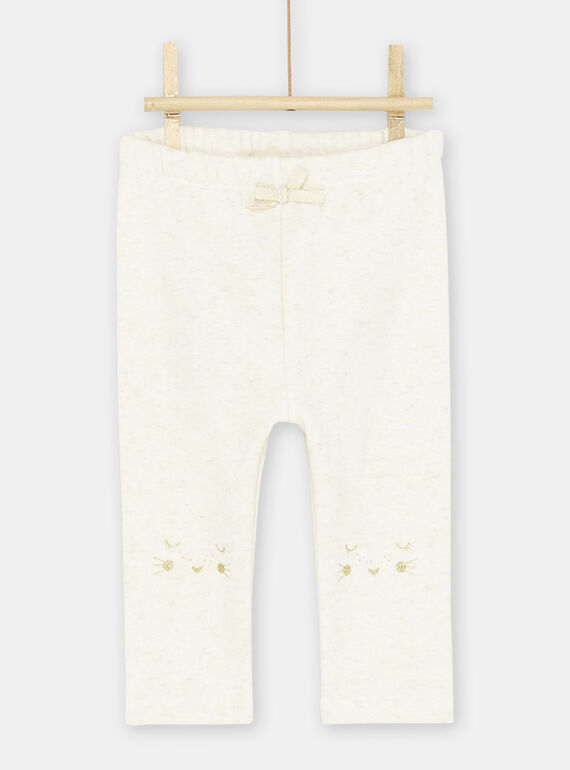 Pantaloni beige melange con ricami testa di animale neonata SIJOPANDOU1 / 23WG09B2PANA011