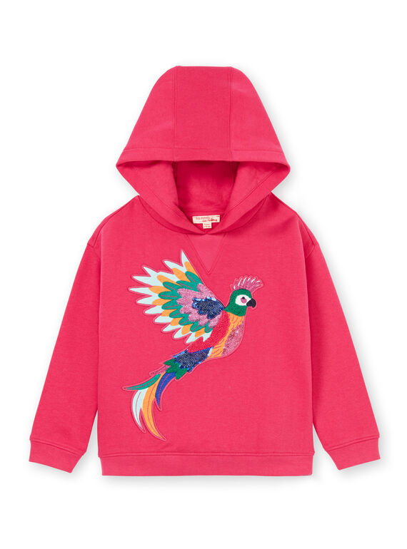 Felpa con cappuccio rosa con motivo pappagallo ricamato LANAUSWEA / 21S901P1SWEF507