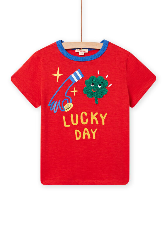 T-shirt rossa-arancione con motivi fortuna bambino NOLUTI4 / 22S902P3TMCF527