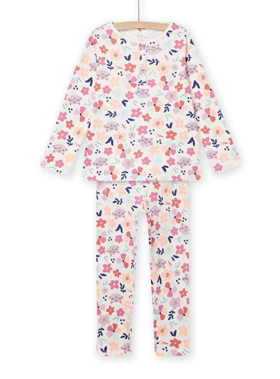 Completo pigiama T-shirt e pantaloni ecrù melange con stampa fiori bambina NEFAPYJMAX / 22SH11G8PYJ006