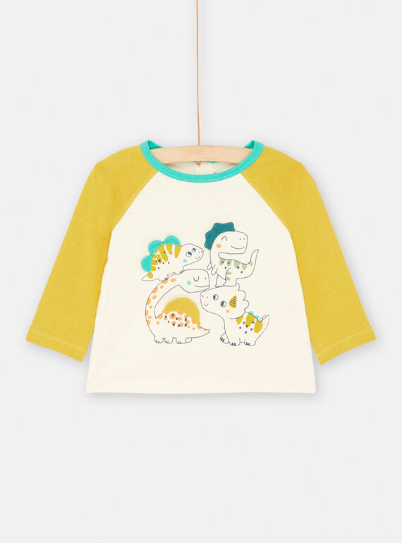T-shirt avorio e senape con stampa dinosauri bambino SUVERTEE1 / 23WG10J3TML005