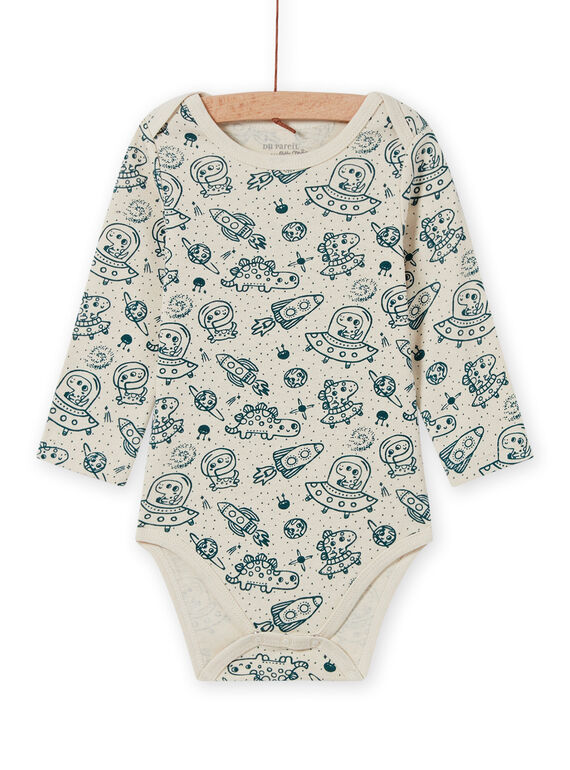 Body a maniche lunghe ecrù e blu con motivo spazio neonato MEGABODCHA / 21WH14C2BDL080
