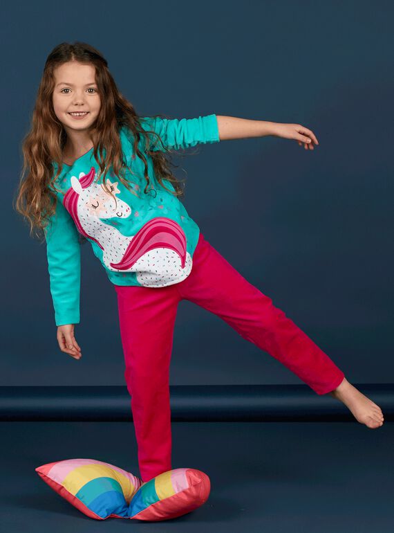 Pigiama bambina turchese motivo unicorno LEFAPYJLIC / 21SH1153PYJ209