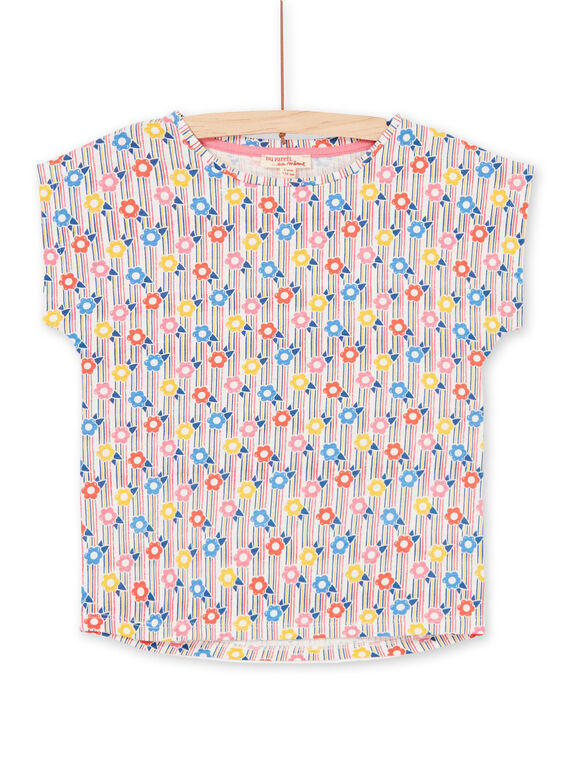 T-shirt rosa e blu a righe con stampa a fiori bambina LAHATI2 / 21S901X2TMC001