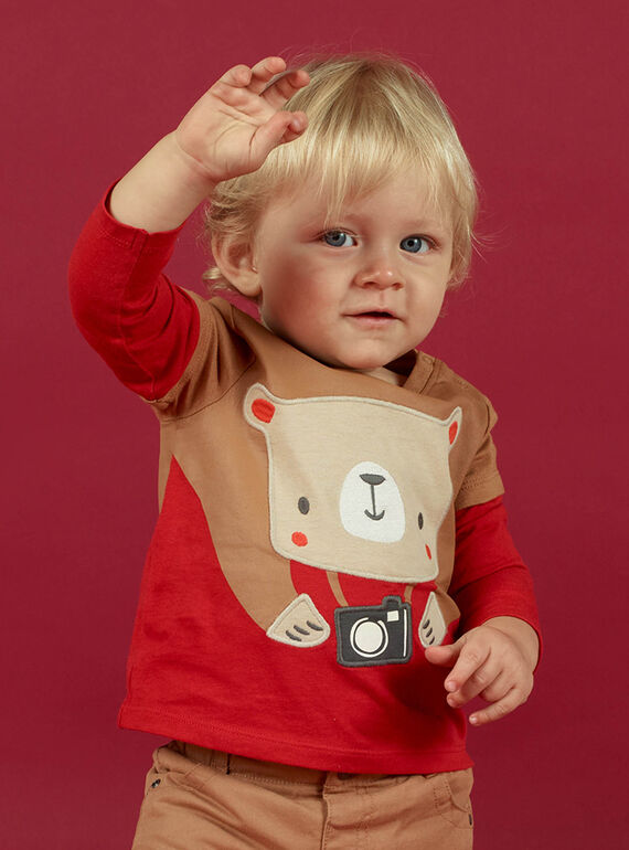 T-shirt rossa con ricami neonato MUFUNTEE1 / 21WG10M2TMLF512