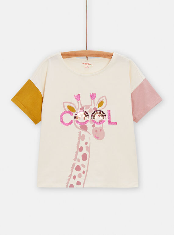 T-shirt ecrù con stampa giraffa con occhiali bambina TACRITI1 / 24S901L3TMC003