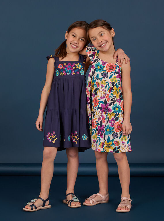 Abito navy stampa fiori colorati bambina LAMUMROB4 / 21S901Z2ROBC211