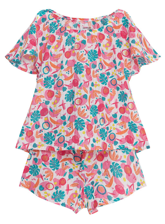 Pigiama corto bambina con stampa tropicale JEFAPYJ7 / 20SH11U6PYJ000