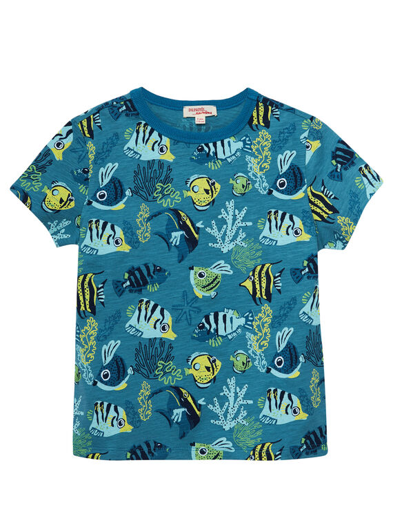 T-shirt bambino maniche corte con stampa pesci blu JOBOTI6 / 20S902H5TMC102